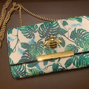 Aldo Leaf Print Bag with Bee Embellishment